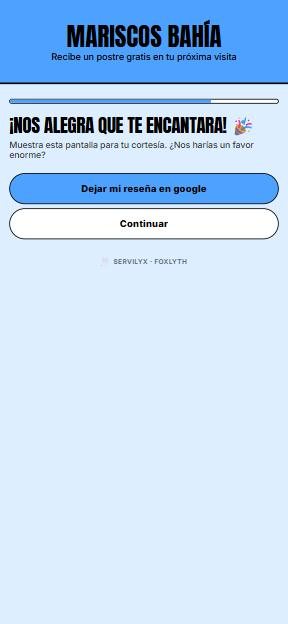 Pantalla real de Servilyx invitando a dejar reseña en Google